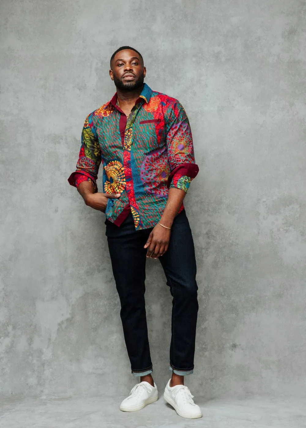 Chane Men's African Print Button-Up Shirt (New Harvest Multipattern) sold by D'iyanu product image thumbnail 3