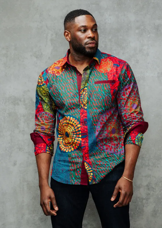 Chane Men's African Print Button-Up Shirt (New Harvest Multipattern) sold by D'iyanu