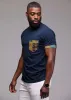 Seun Men's African Print T-Shirt with Pocket (Blue/Tan Navy) sold by D'iyanu