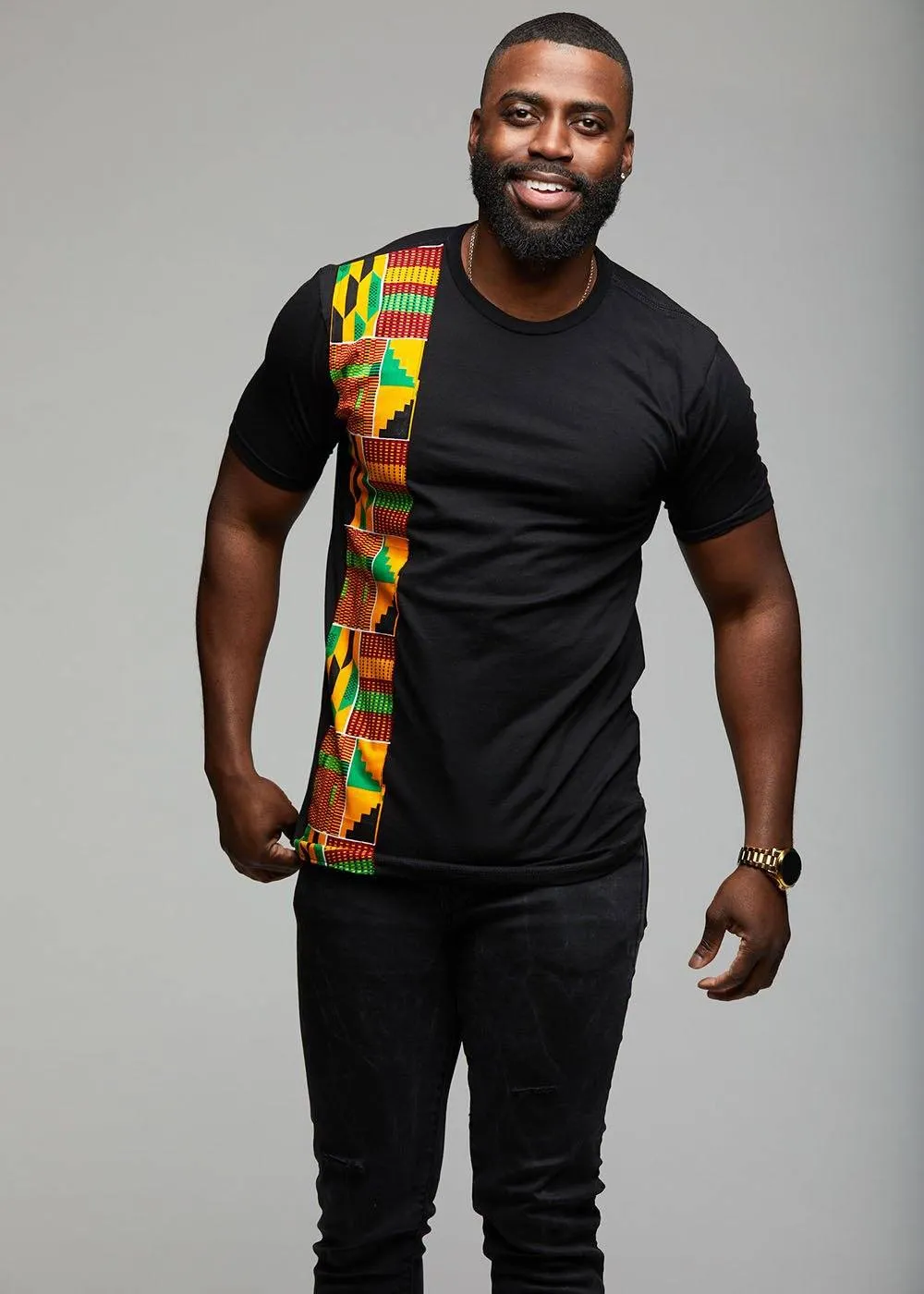 Sadik African Print Short Sleeve T-shirt (Yellow Green Kente) sold by D'iyanu product image thumbnail 2