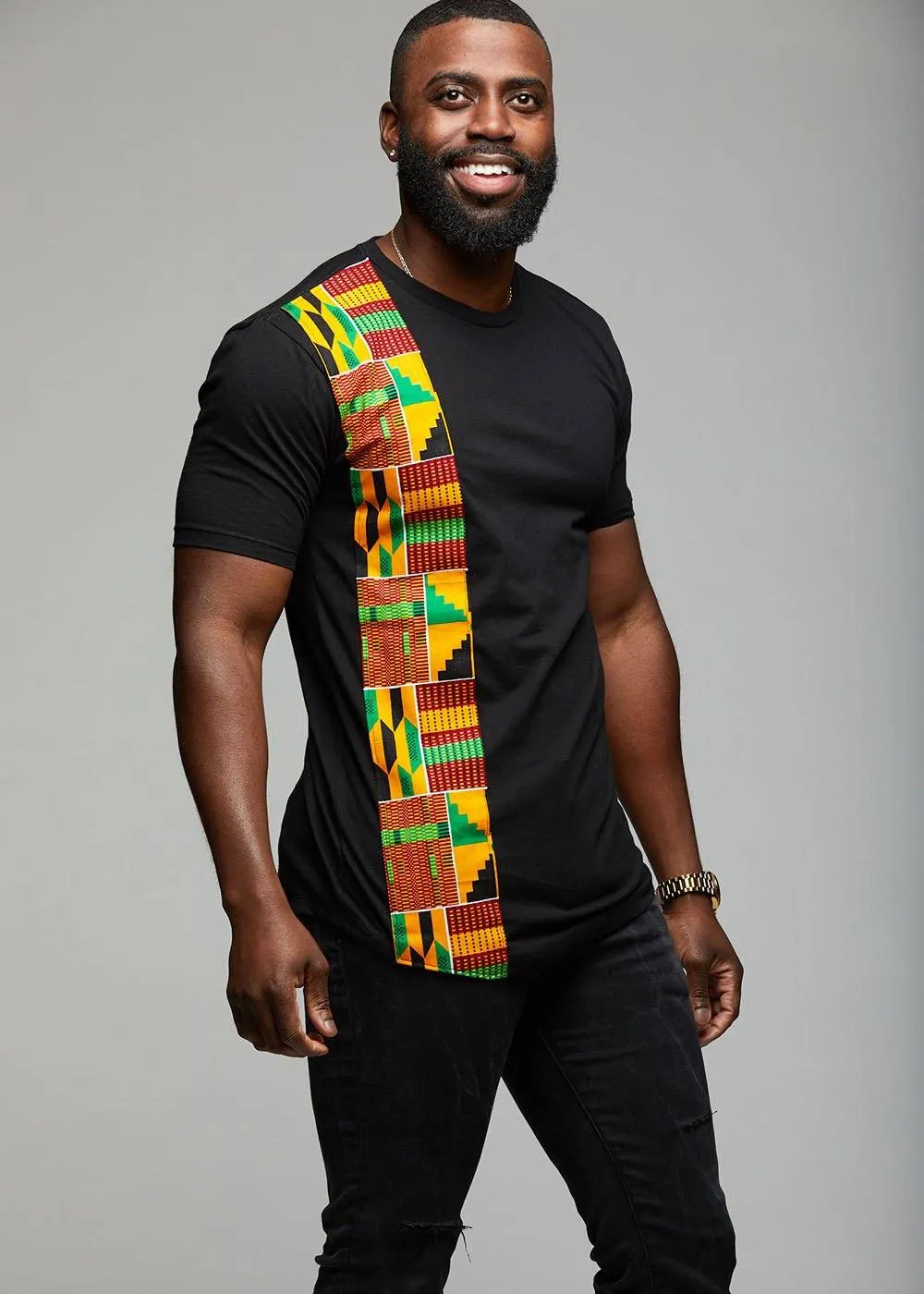 Sadik African Print Short Sleeve T-shirt (Yellow Green Kente) sold by D'iyanu product image thumbnail 3