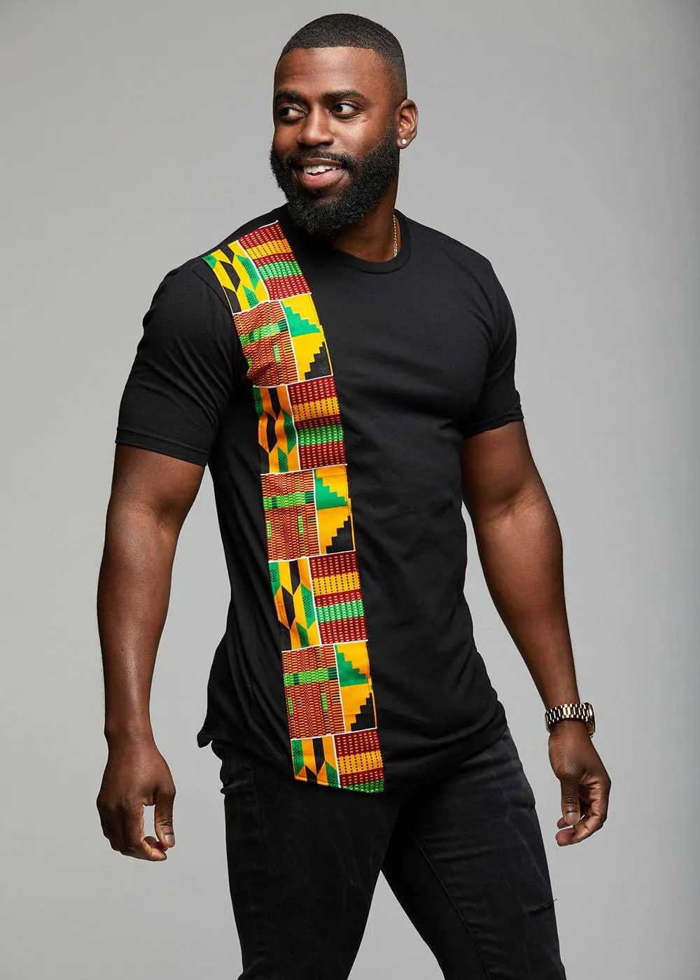 Sadik African Print Short Sleeve T-shirt (Yellow Green Kente) sold by D'iyanu