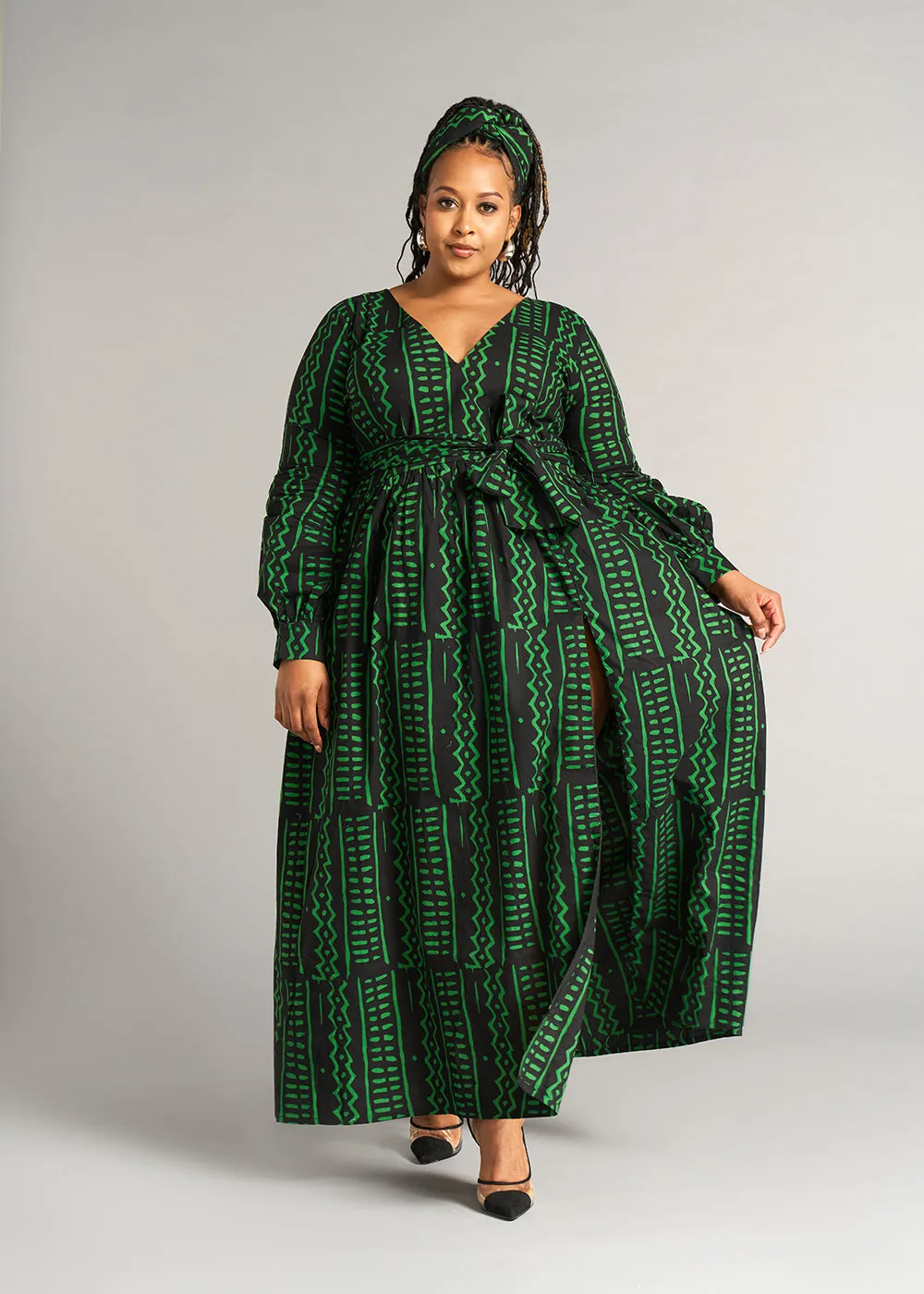 Abiba Women's African Print Maxi Dress (Moss Black Tribal) - Clearance sold by D'iyanu product image thumbnail 3