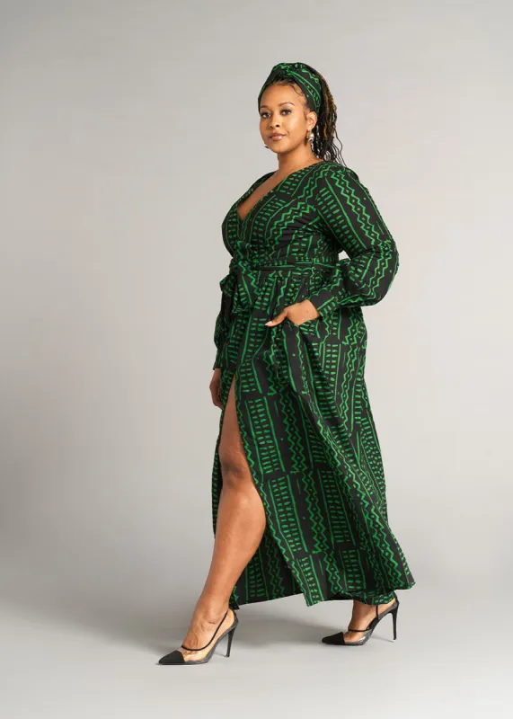 Abiba Women's African Print Maxi Dress (Moss Black Tribal) - Clearance sold by D'iyanu