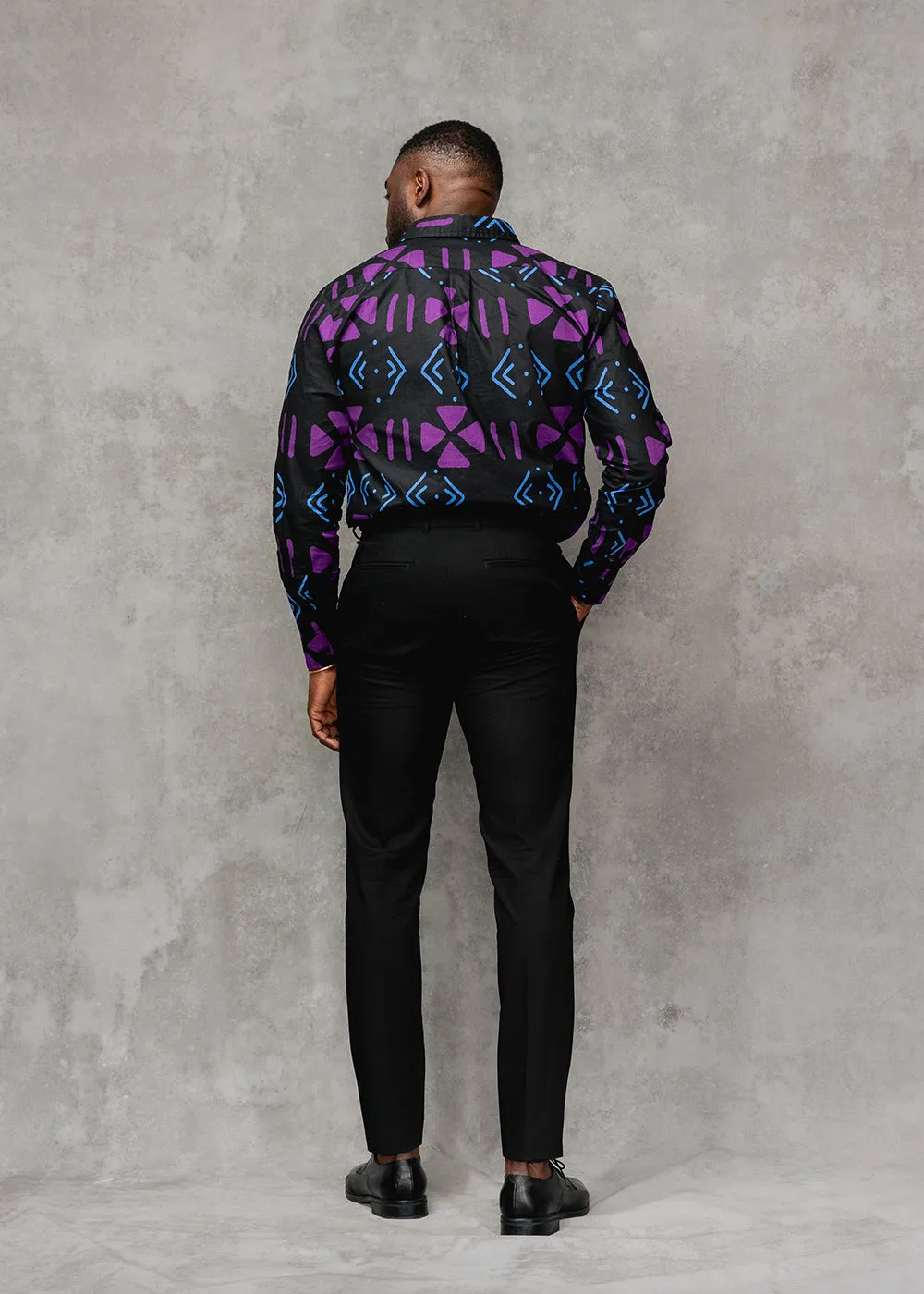 Chane Men's African Print Button-Up Shirt (Black Purple Mudcloth) sold by D'iyanu product image thumbnail 3