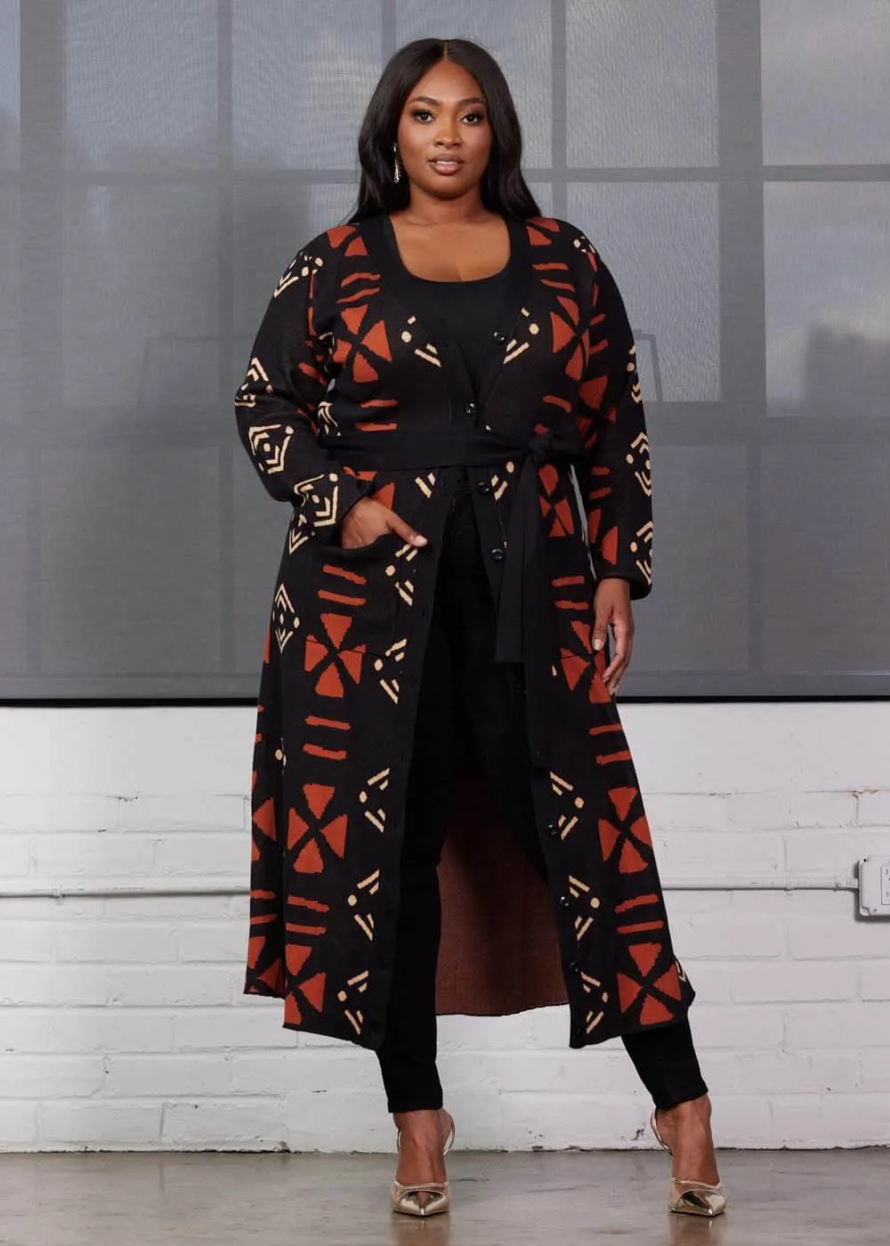 Aisha Women's African Print Cardigan (Natural Mudcloth) sold by D'iyanu product image thumbnail 2