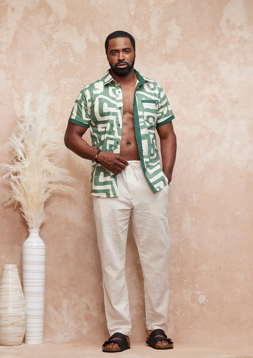 Hakim Men's Button-Up Shirt (Olive Geometric) sold by D'iyanu product image thumbnail 3