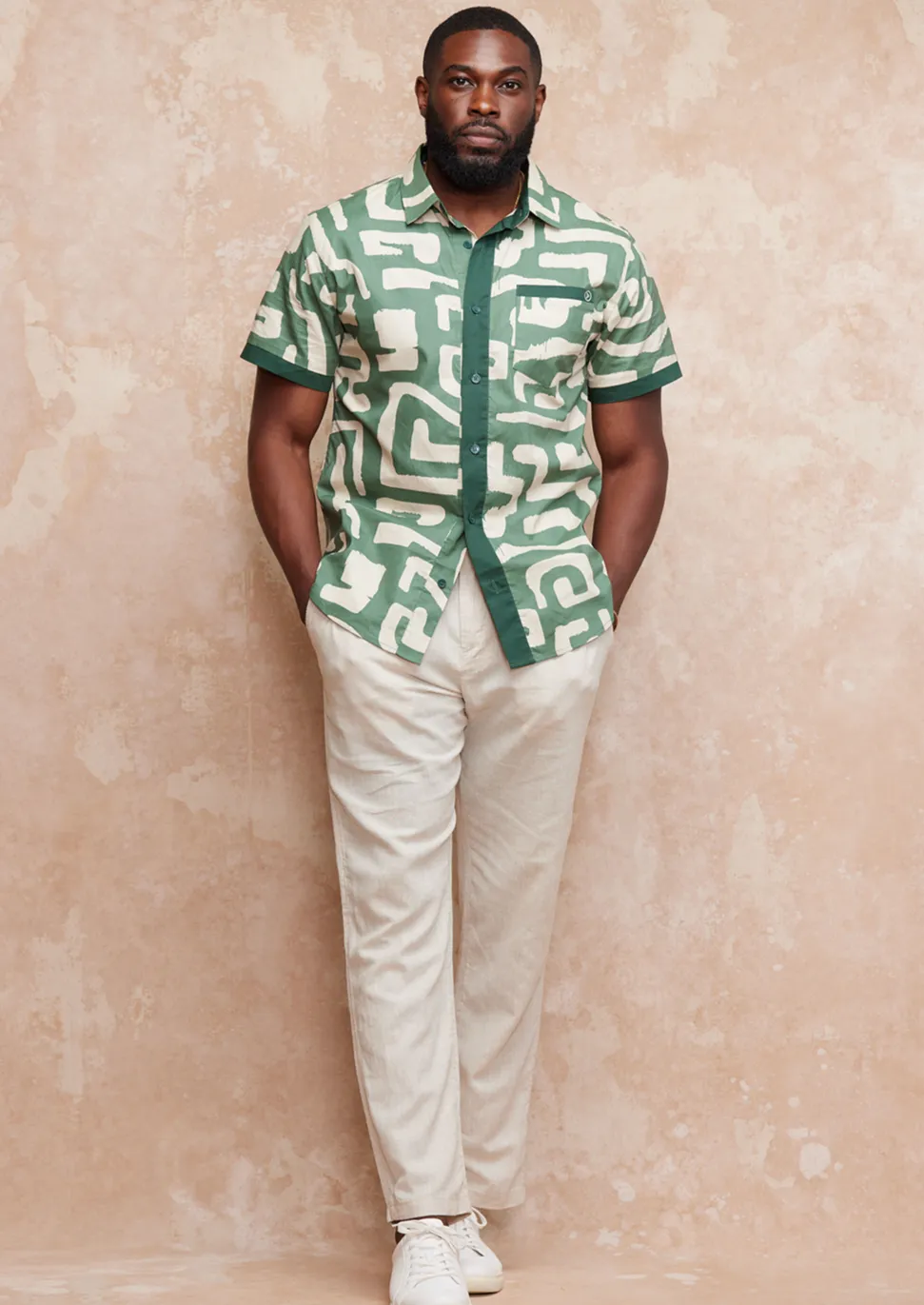 Hakim Men's Button-Up Shirt (Olive Geometric) sold by D'iyanu product image thumbnail 4