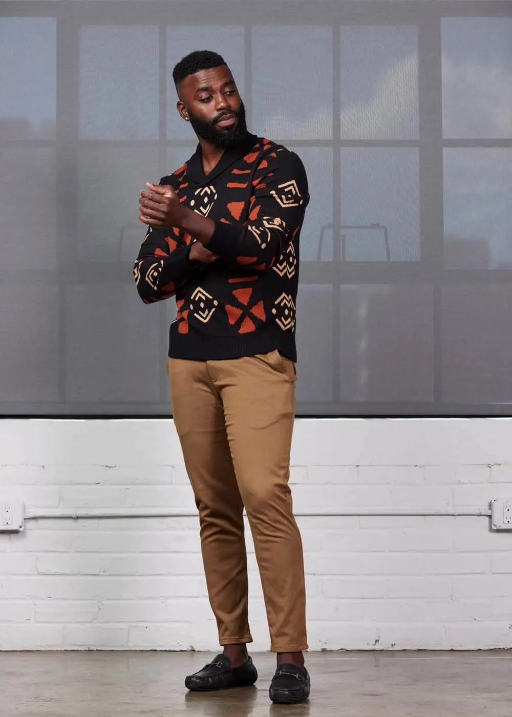 Iferan Men's African Print Sweater (Natural Mudcloth) sold by D'iyanu product image thumbnail 2