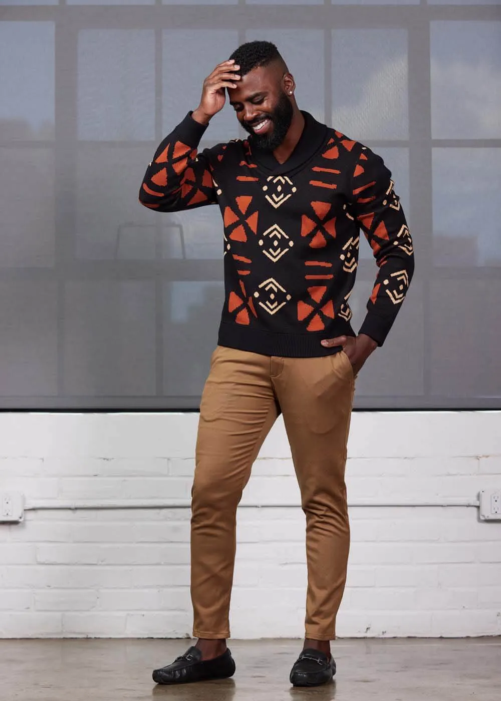 Iferan Men's African Print Sweater (Natural Mudcloth) sold by D'iyanu product image thumbnail 5