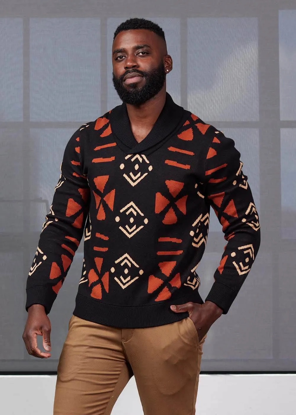 Iferan Men's African Print Sweater (Natural Mudcloth) sold by D'iyanu
