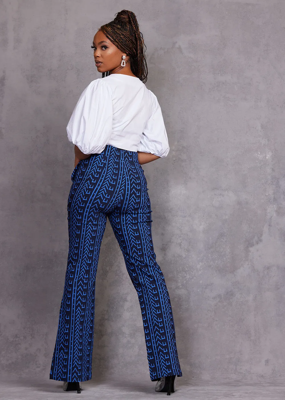 Abebe Women's African Print Stretch Wide Leg Pants (Blue Navy Mudcloth) sold by D'iyanu product image thumbnail 3