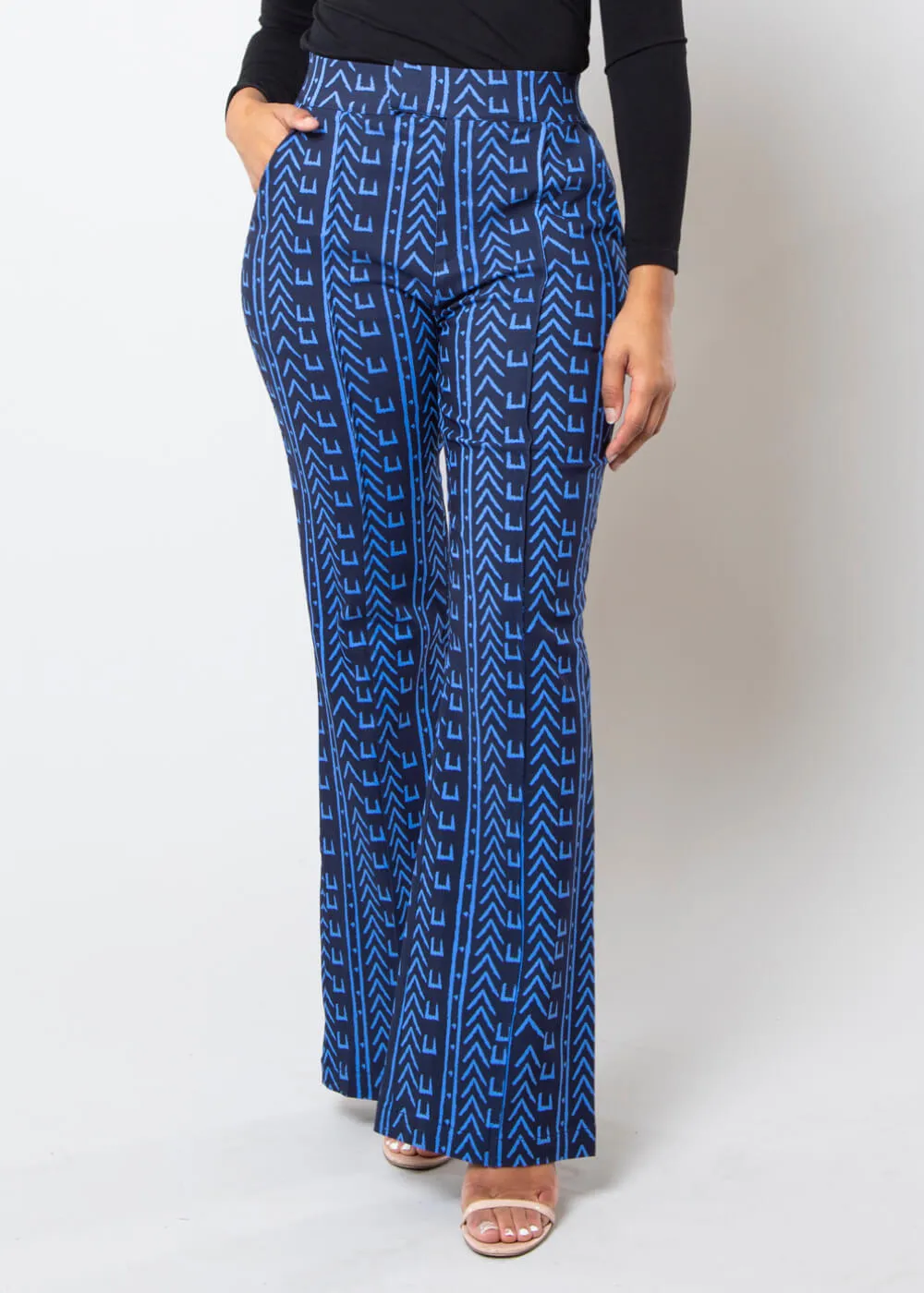 Abebe Women's African Print Stretch Wide Leg Pants (Blue Navy Mudcloth) sold by D'iyanu