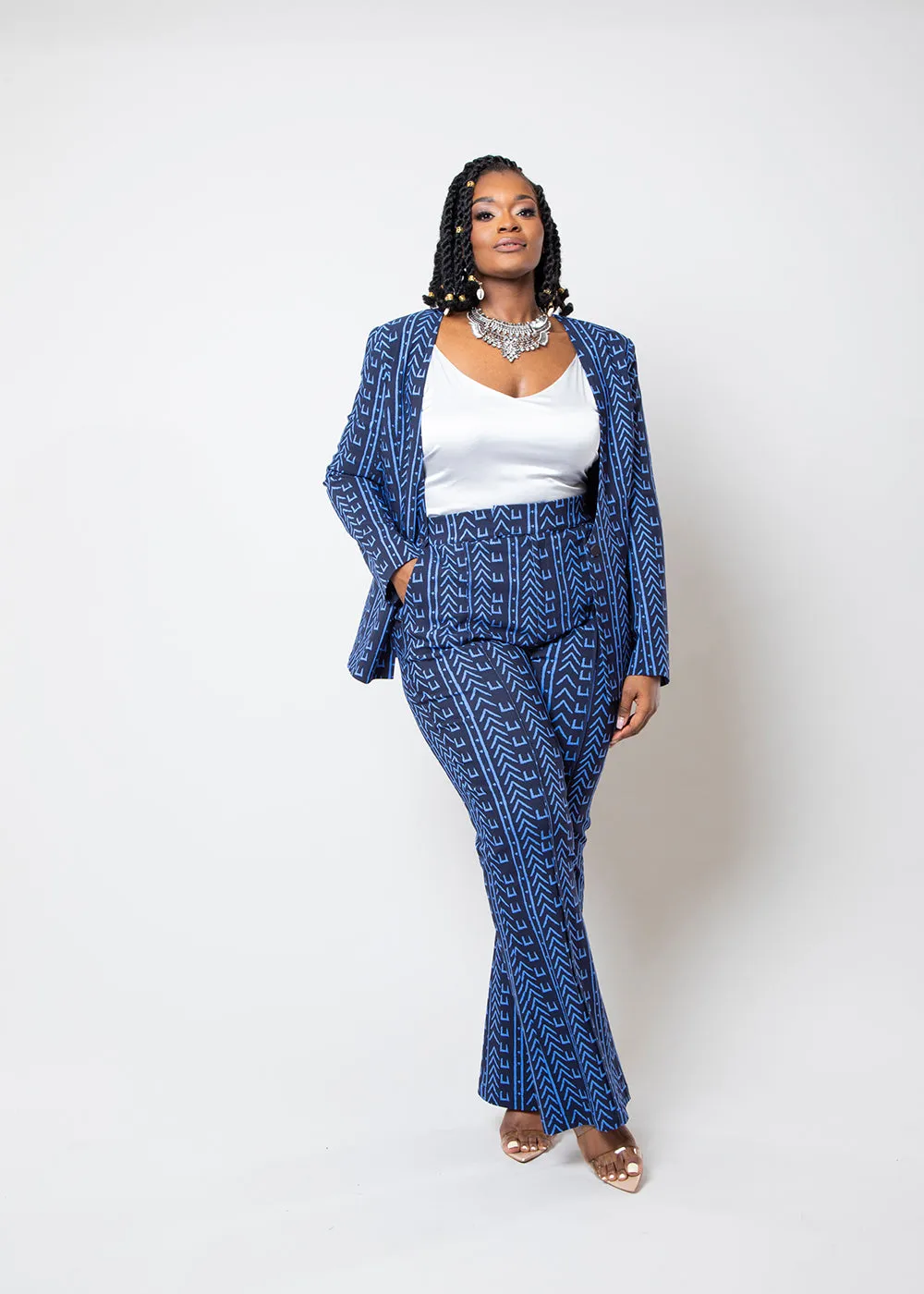 Abebe Women's African Print Stretch Wide Leg Pants (Blue Navy Mudcloth) sold by D'iyanu product image thumbnail 5