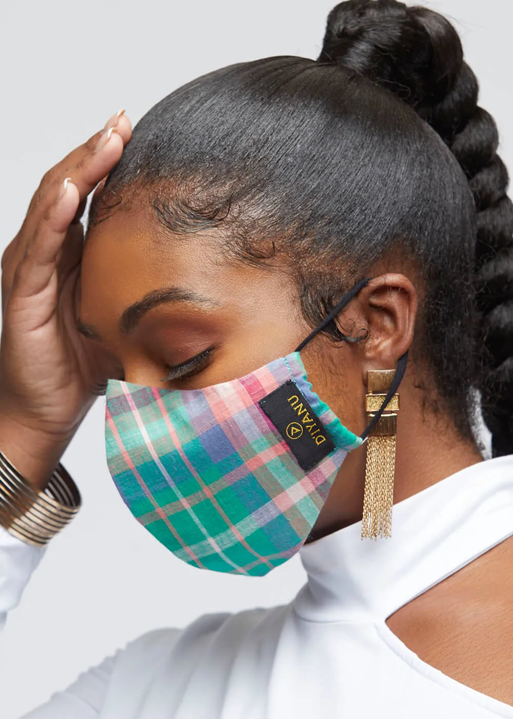 Dabo 2 Layer Reusable Face Mask (Green Pink Plaid)-Clearance sold by D'iyanu