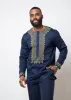Karim Men's Embroidered Traditional Shirt (Navy with Gold Embroidery) sold by D'iyanu