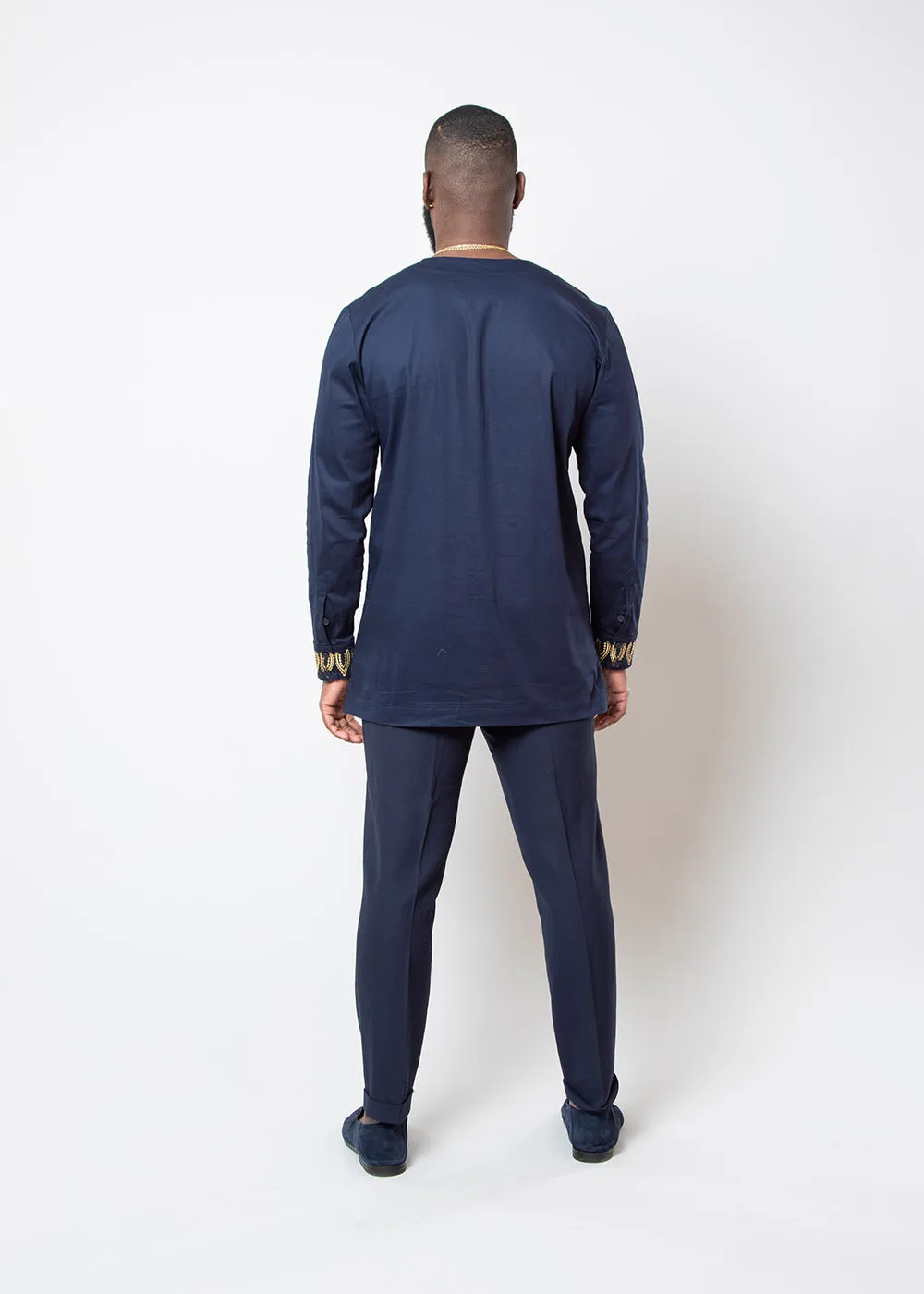 Karim Men's Embroidered Traditional Shirt (Navy with Gold Embroidery) sold by D'iyanu product image thumbnail 3