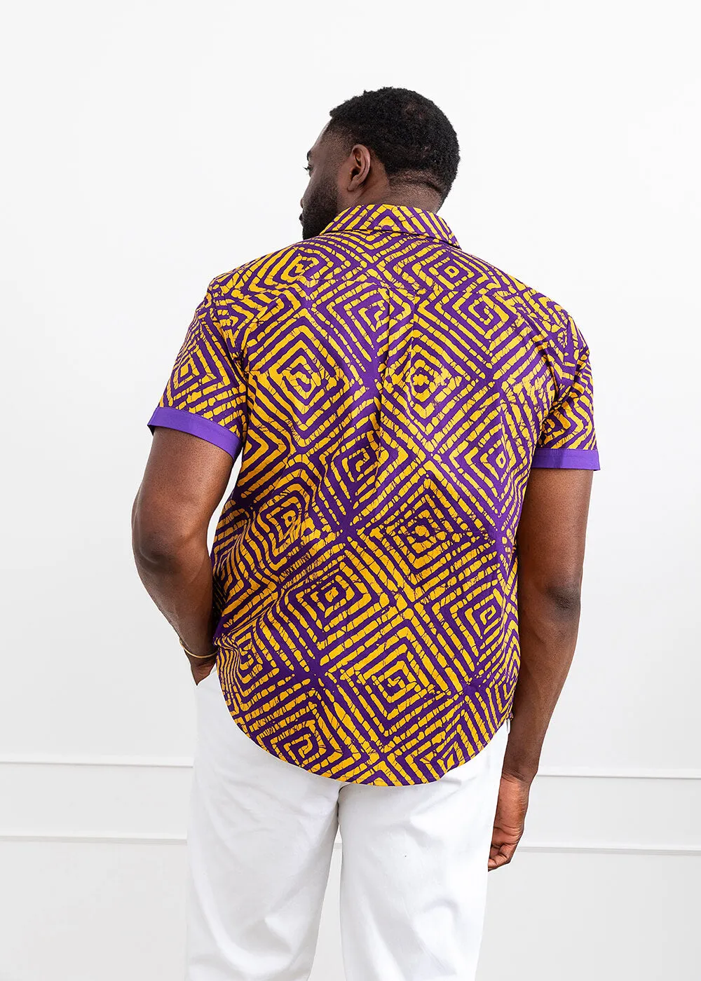 Tisholo Men's African Print Button-Up Shirt (Purple Diamond Adire) - Clearance sold by D'iyanu product image thumbnail 5