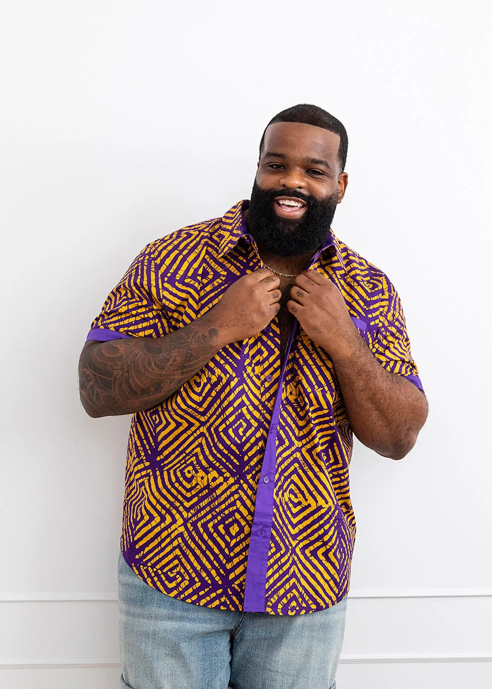Tisholo Men's African Print Button-Up Shirt (Purple Diamond Adire) - Clearance sold by D'iyanu product image thumbnail 2