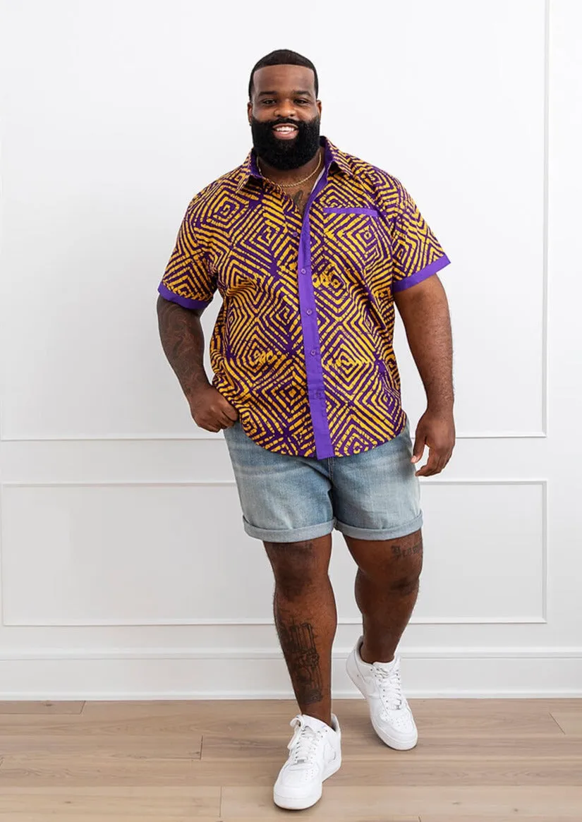 Tisholo Men's African Print Button-Up Shirt (Purple Diamond Adire) - Clearance sold by D'iyanu product image thumbnail 3