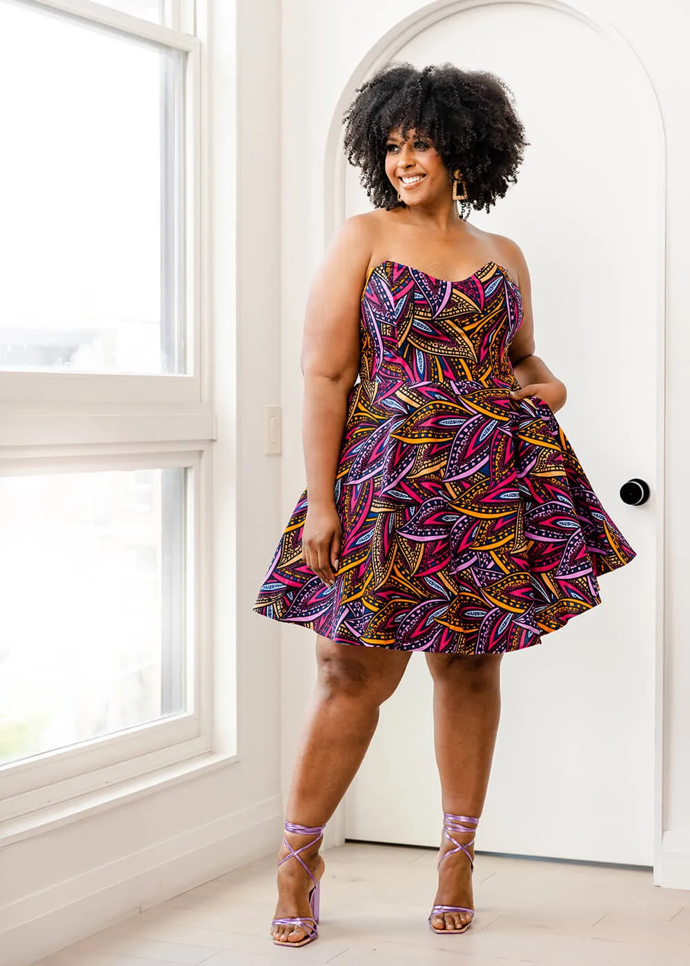 Jioni Women's African Print Corset Dress (Sunset Leaves) sold by D'iyanu product image thumbnail 3