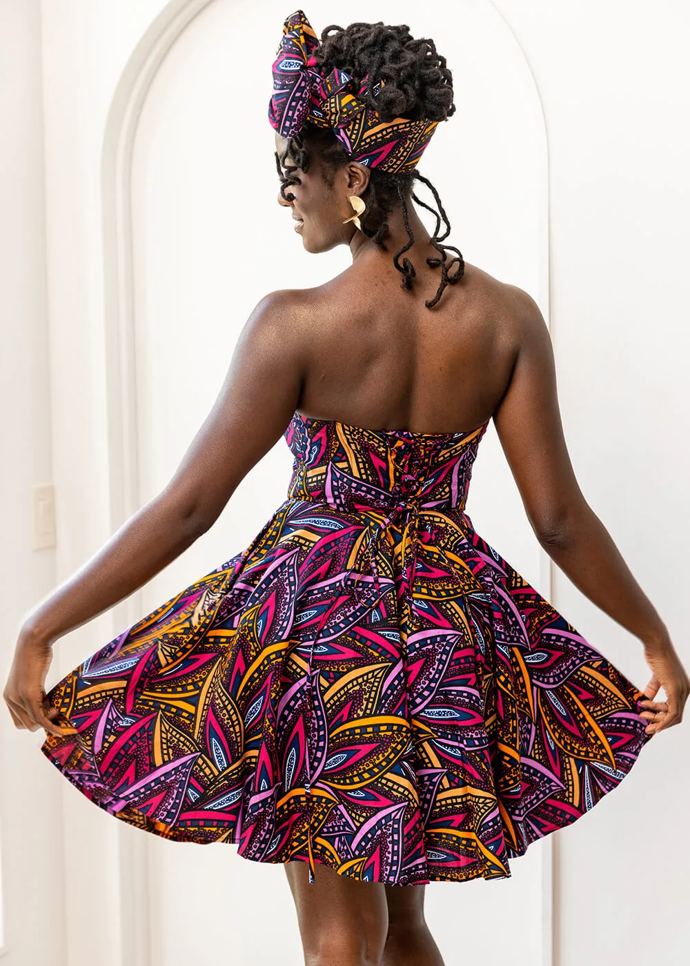 Jioni Women's African Print Corset Dress (Sunset Leaves) sold by D'iyanu product image thumbnail 5