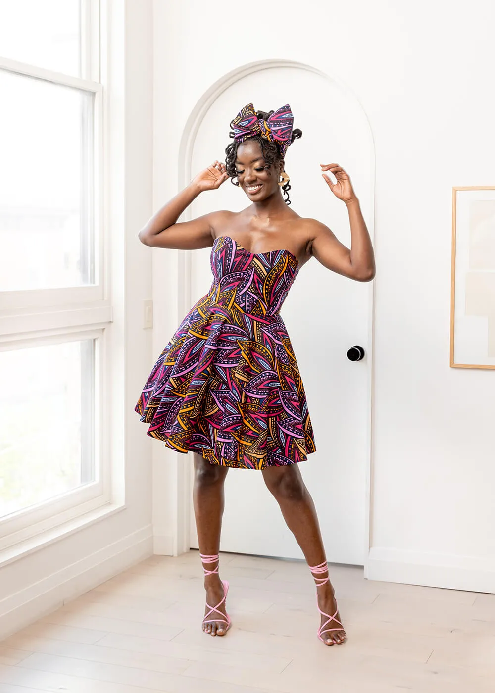 Jioni Women's African Print Corset Dress (Sunset Leaves) sold by D'iyanu product image thumbnail 2