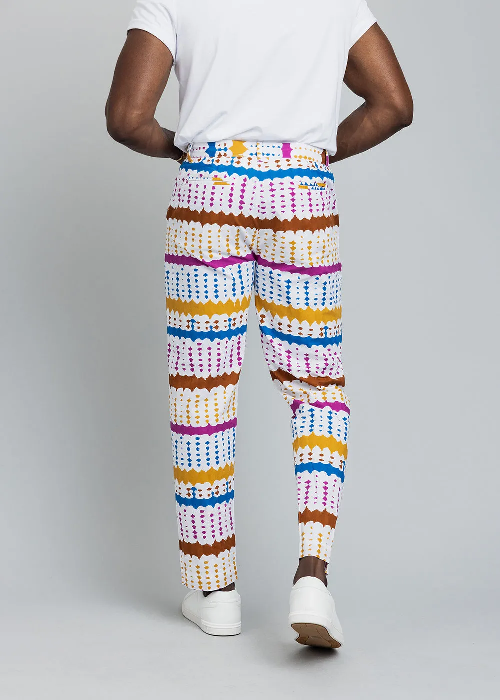 Hadjar Men's African Print Trousers (White Nautical Adire) sold by D'iyanu product image thumbnail 3