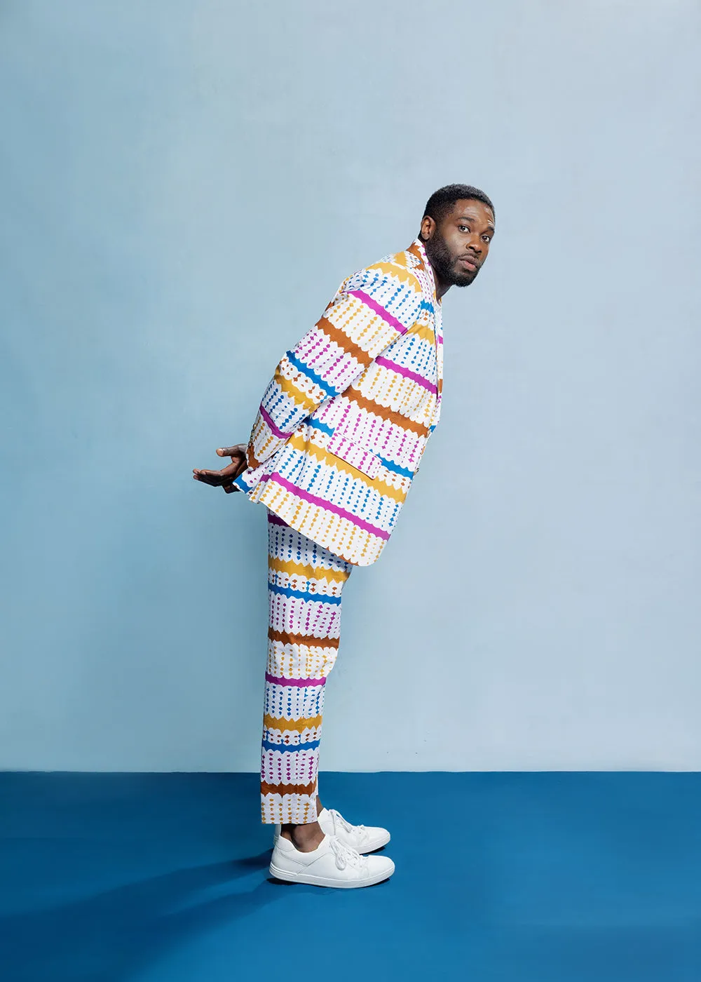 Hadjar Men's African Print Trousers (White Nautical Adire) sold by D'iyanu product image thumbnail 2