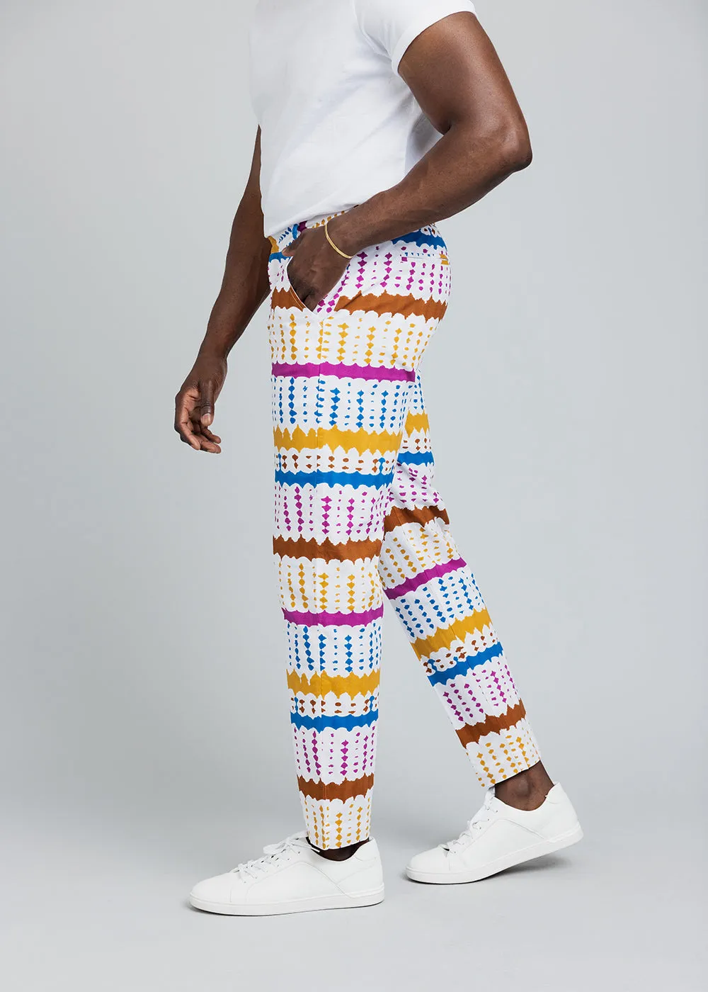 Hadjar Men's African Print Trousers (White Nautical Adire) sold by D'iyanu product image thumbnail 4