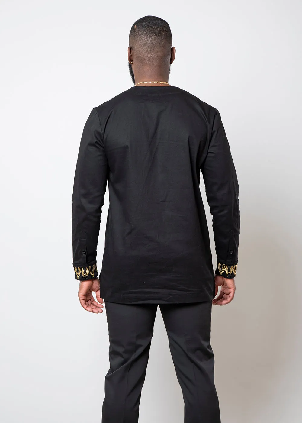 Karim Men's Embroidered Traditional Shirt (Black with Gold Embroidery) sold by D'iyanu product image thumbnail 5