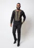 Karim Men's Embroidered Traditional Shirt (Black with Gold Embroidery) sold by D'iyanu