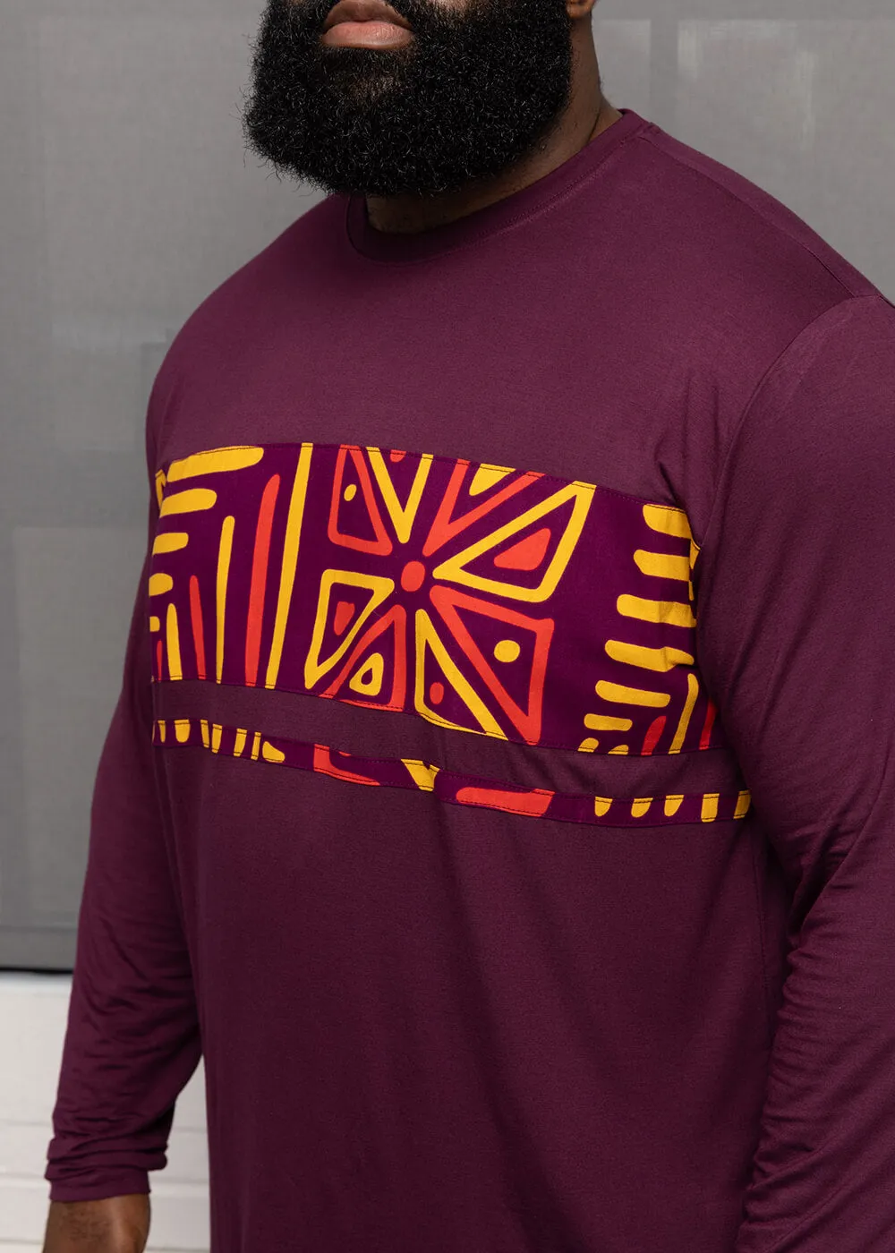 Ore Men's African Print Long Sleeve T-Shirt (Plum/Plum Gold Tribal) sold by D'iyanu product image thumbnail 4