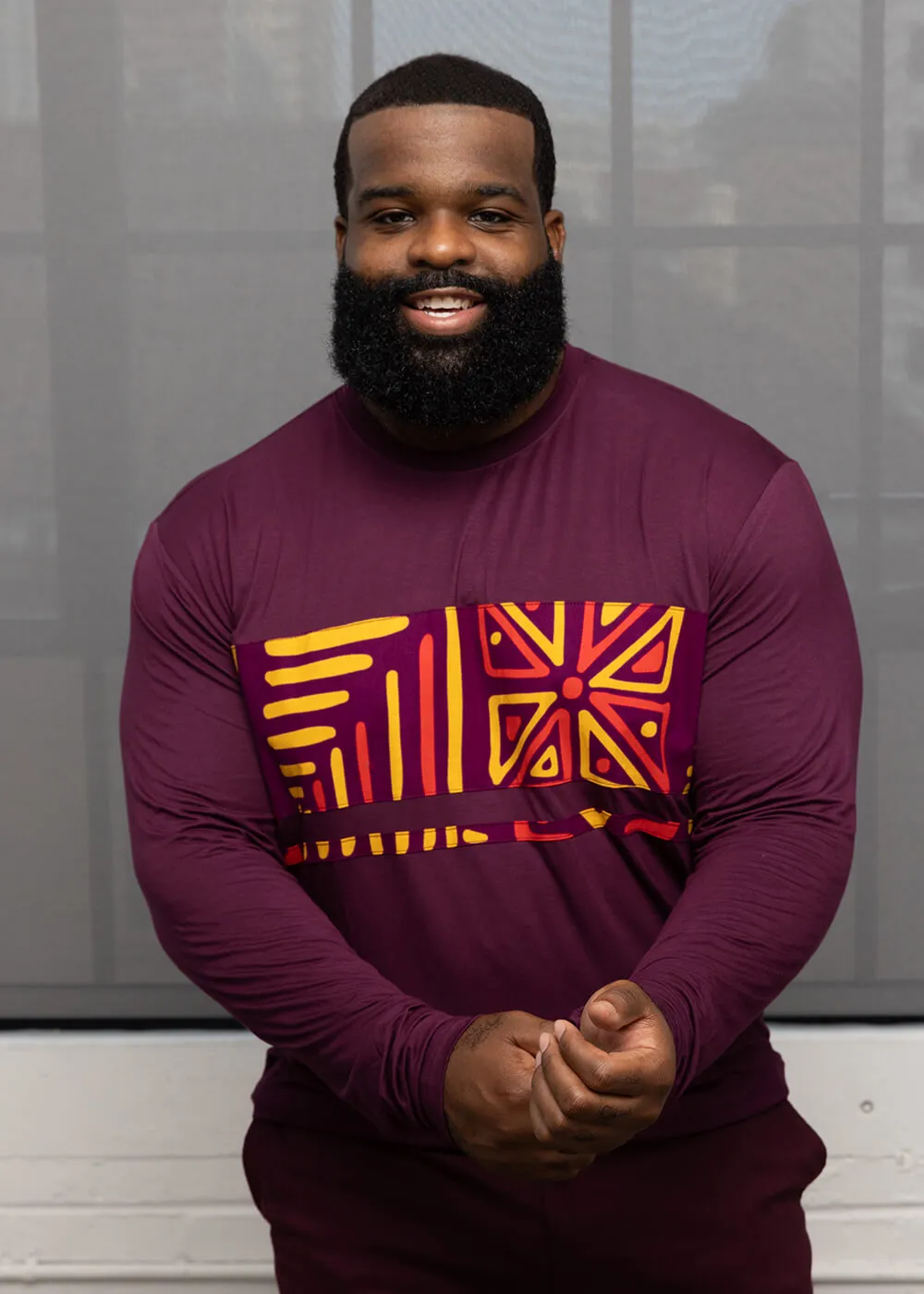 Ore Men's African Print Long Sleeve T-Shirt (Plum/Plum Gold Tribal) sold by D'iyanu product image thumbnail 5