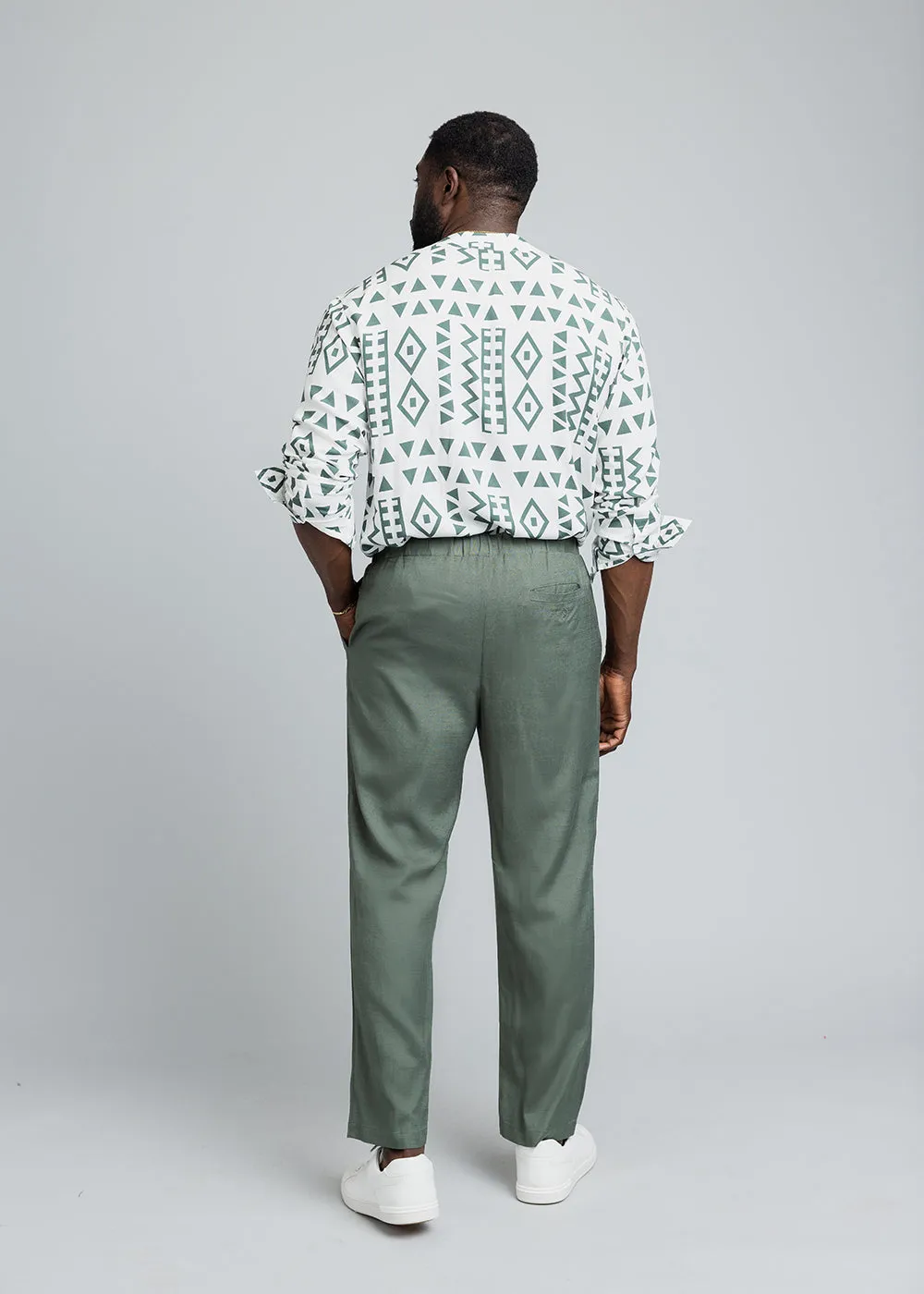 Asan Men's Linen Blend Pants (Olive) sold by D'iyanu product image thumbnail 3