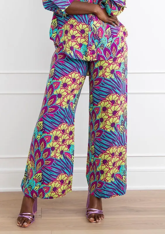 Sika Women's African Print Wide Leg Pants (Aqua Flowers)-Clearance sold by D'iyanu
