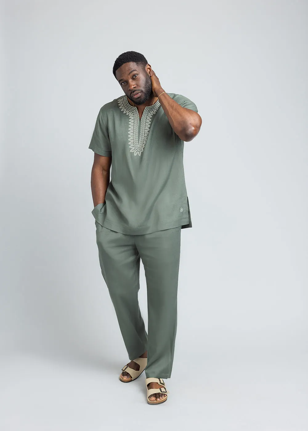 Asan Men's Linen Blend Pants (Olive) sold by D'iyanu product image thumbnail 4