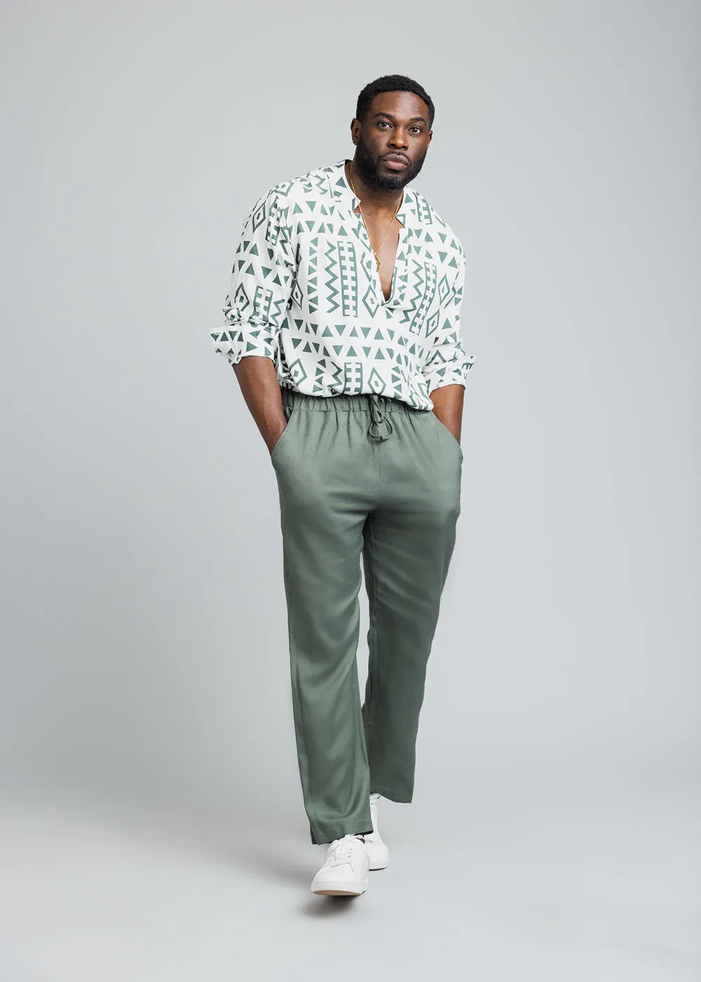 Asan Men's Linen Blend Pants (Olive) sold by D'iyanu product image thumbnail 2