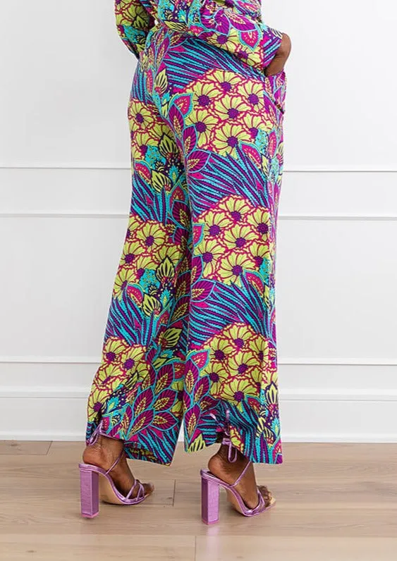 Sika Women's African Print Wide Leg Pants (Aqua Flowers)-Clearance sold by D'iyanu product image thumbnail 3