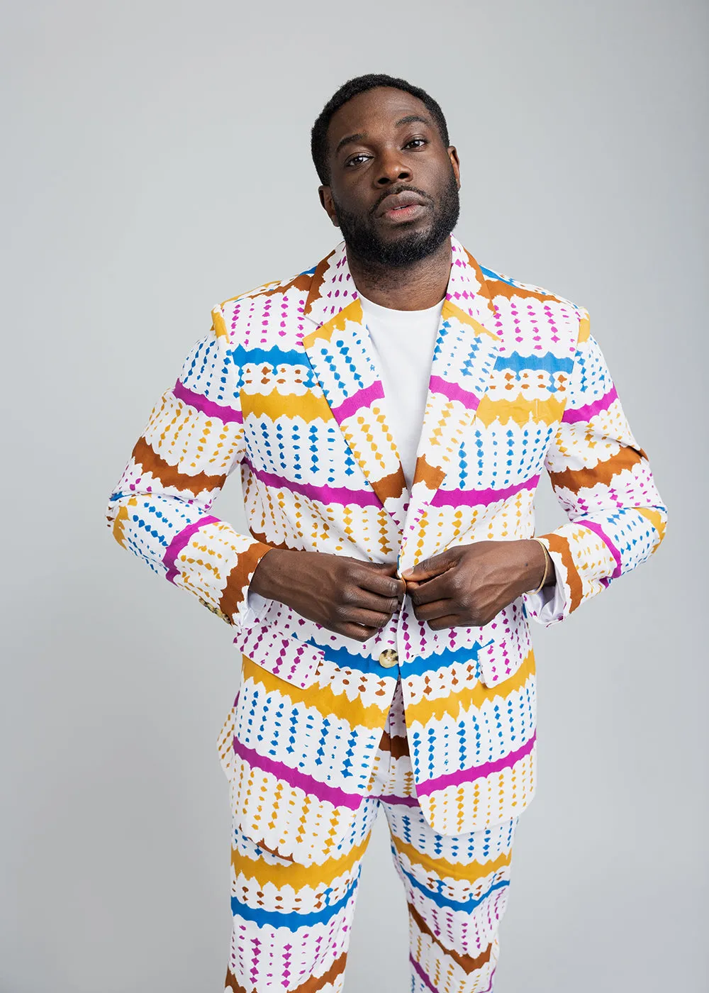 Hami Men's African Print Blazer (White Nautical Adire)- Clearance sold by D'iyanu product image thumbnail 2