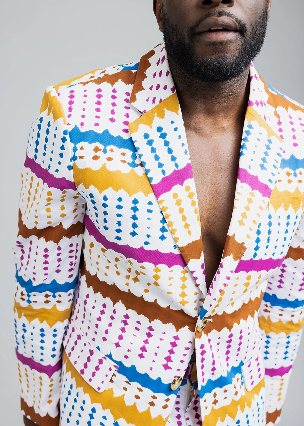 Hami Men's African Print Blazer (White Nautical Adire)- Clearance sold by D'iyanu