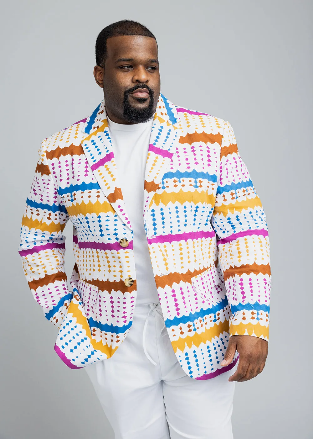 Hami Men's African Print Blazer (White Nautical Adire)- Clearance sold by D'iyanu product image thumbnail 3