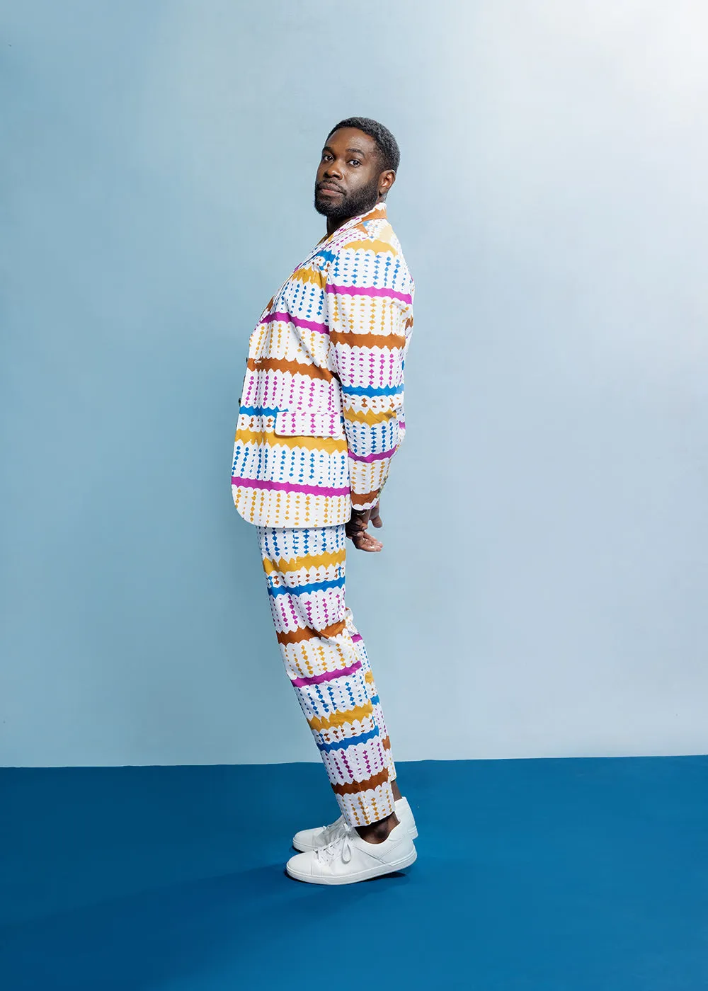 Hami Men's African Print Blazer (White Nautical Adire)- Clearance sold by D'iyanu product image thumbnail 5