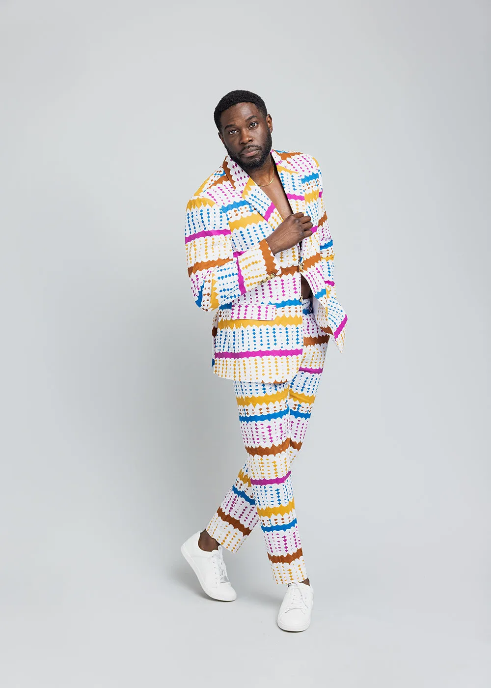 Hami Men's African Print Blazer (White Nautical Adire)- Clearance sold by D'iyanu product image thumbnail 4