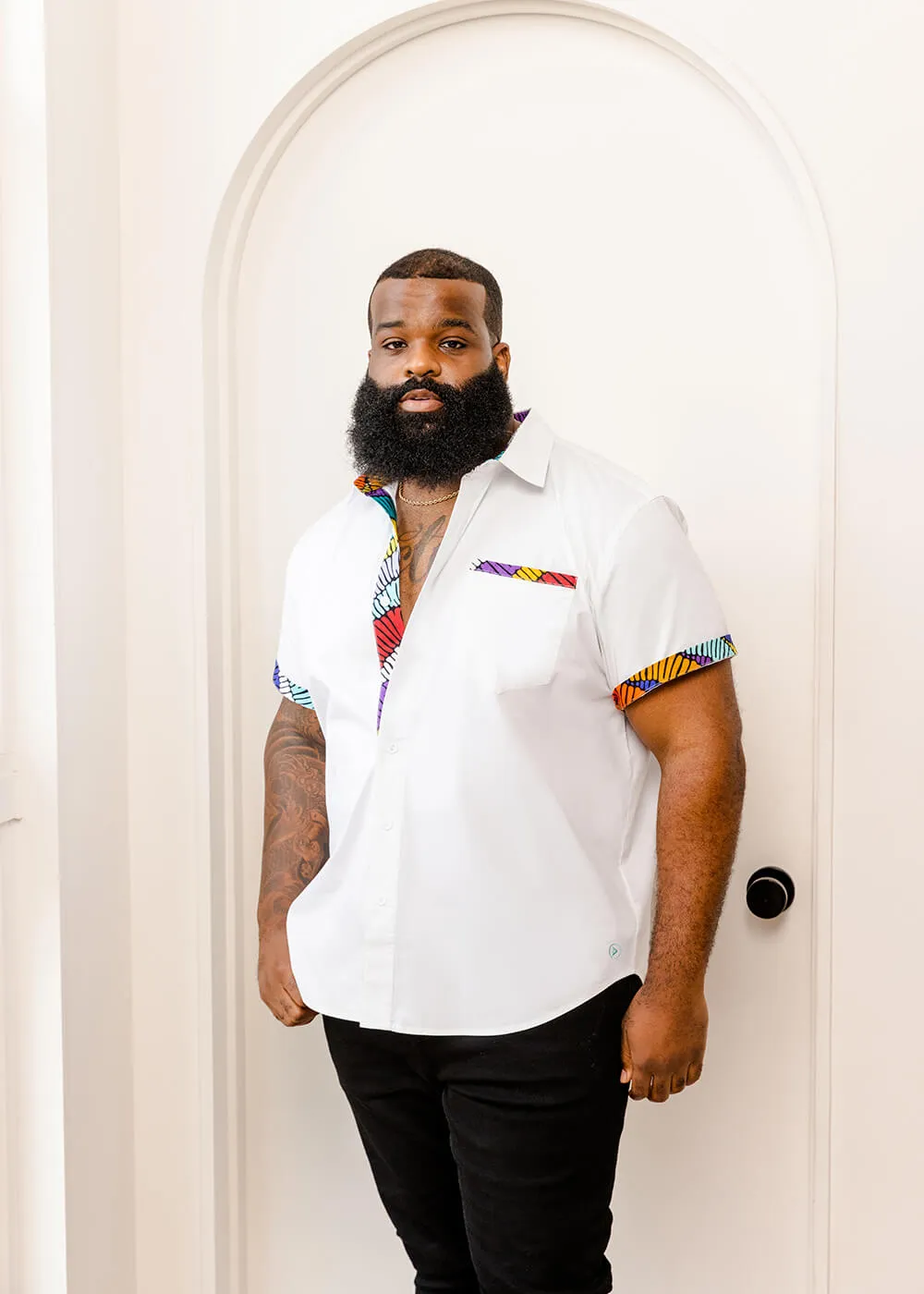 Salim Men's African Print Color-Blocked Shirt (Abstract Lines) - Clearance sold by D'iyanu product image thumbnail 2