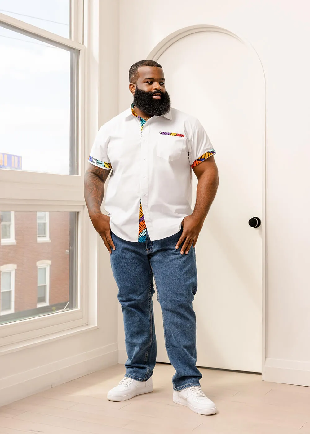 Salim Men's African Print Color-Blocked Shirt (Abstract Lines) - Clearance sold by D'iyanu product image thumbnail 3