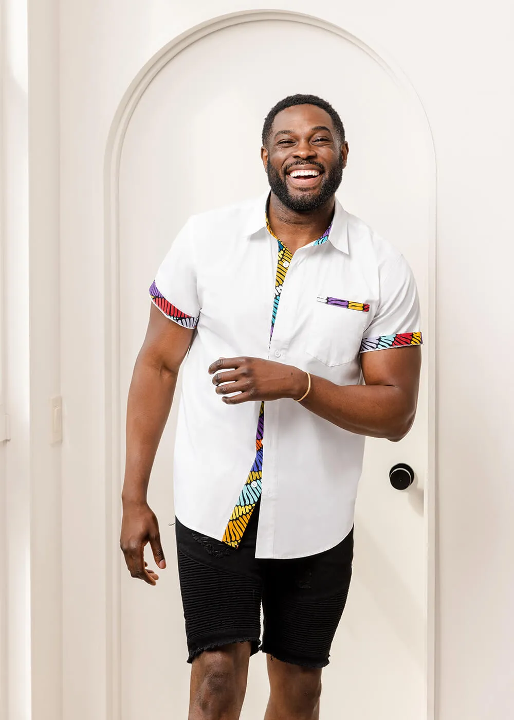 Salim Men's African Print Color-Blocked Shirt (Abstract Lines) - Clearance sold by D'iyanu product image thumbnail 4