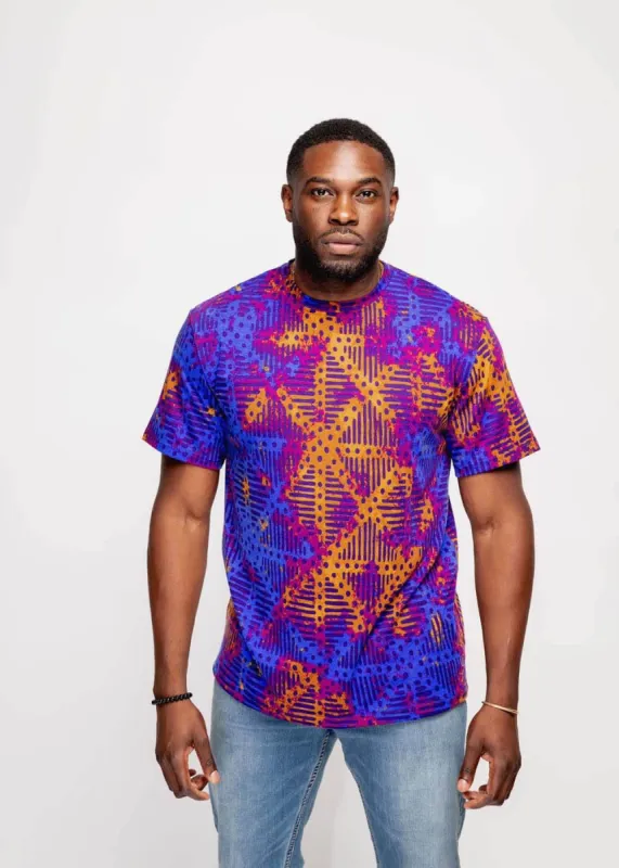 Edalo Men's African Print T-shirt (Violet Adire) - Clearance sold by D'iyanu