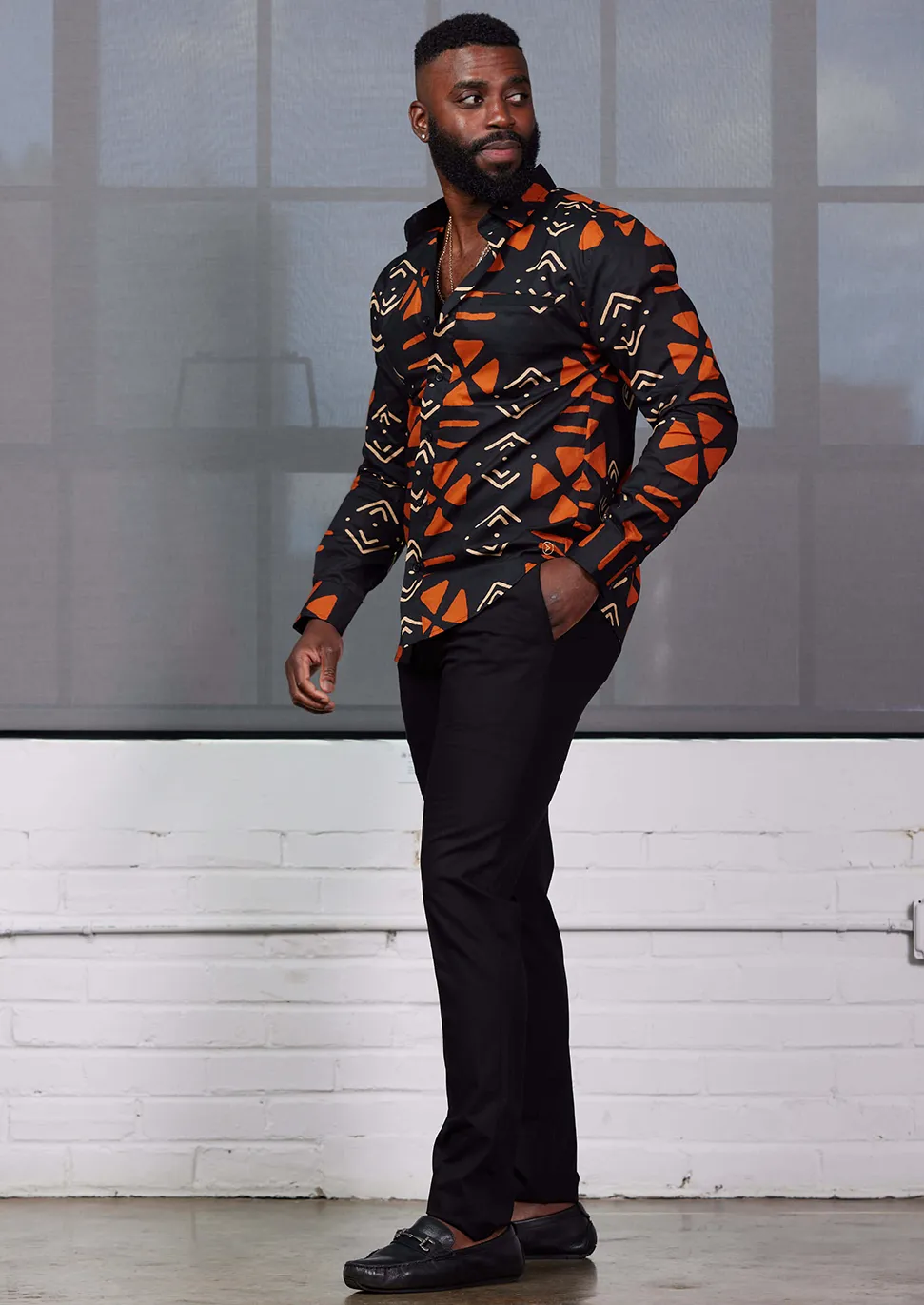 Chane Men's African Print Button-Up Shirt (Natural Mudcloth) sold by D'iyanu product image thumbnail 2