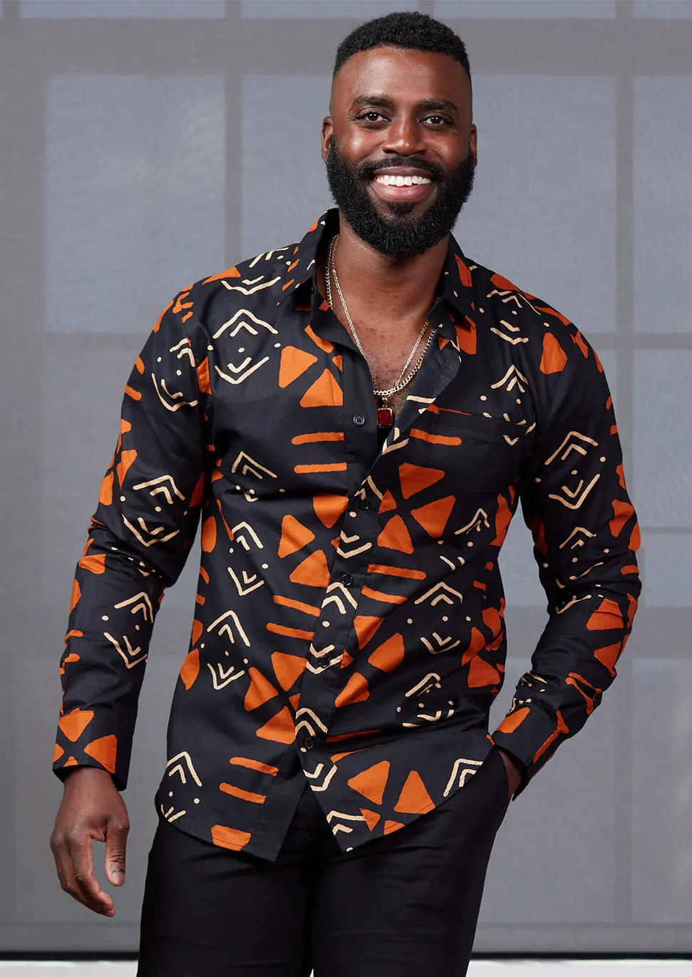 Chane Men's African Print Button-Up Shirt (Natural Mudcloth) sold by D'iyanu